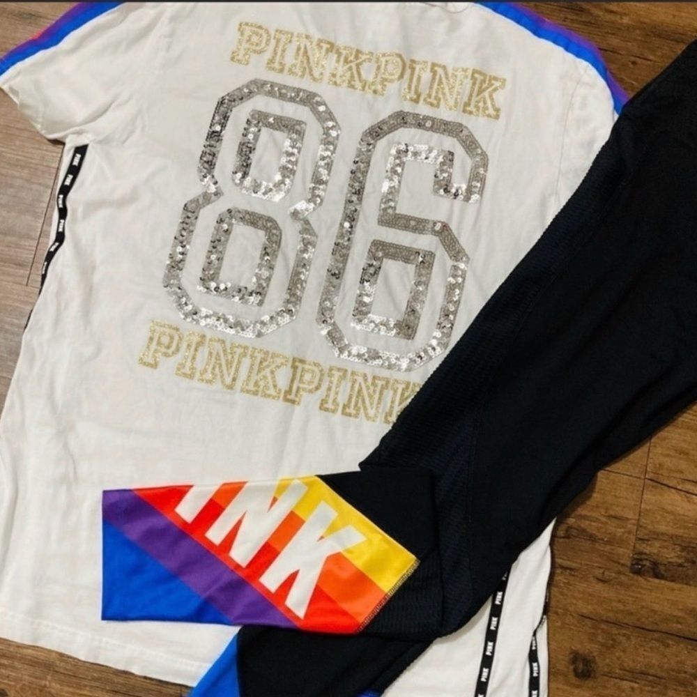 PINK Victoria's Secret Rainbow 86 Bling Tee/ Ultimate lagging’s XS / M